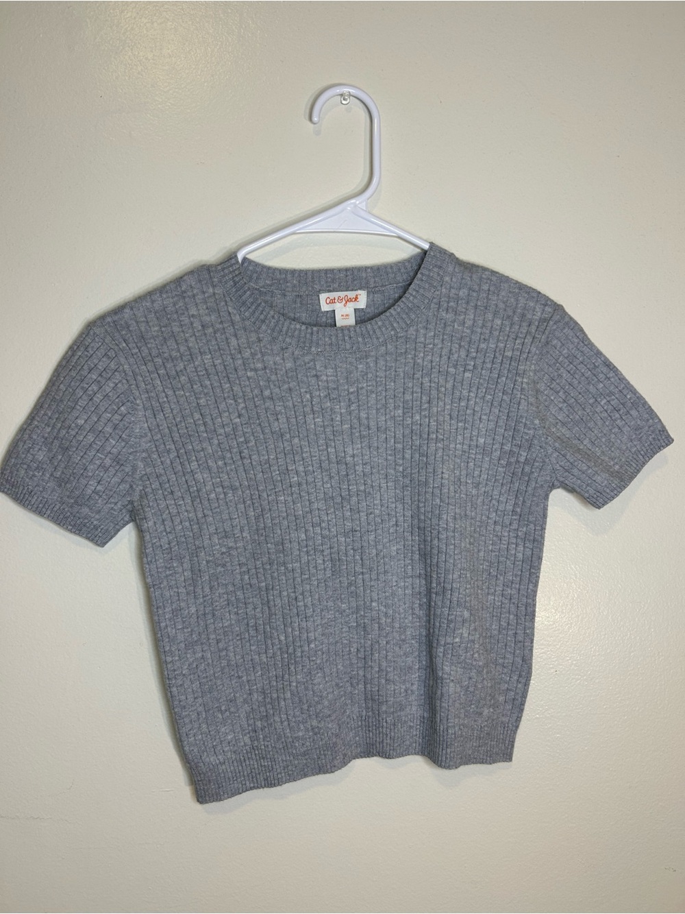 Cat & Jack Heather Gray Ribbed Short Sleeve Knit Top 23